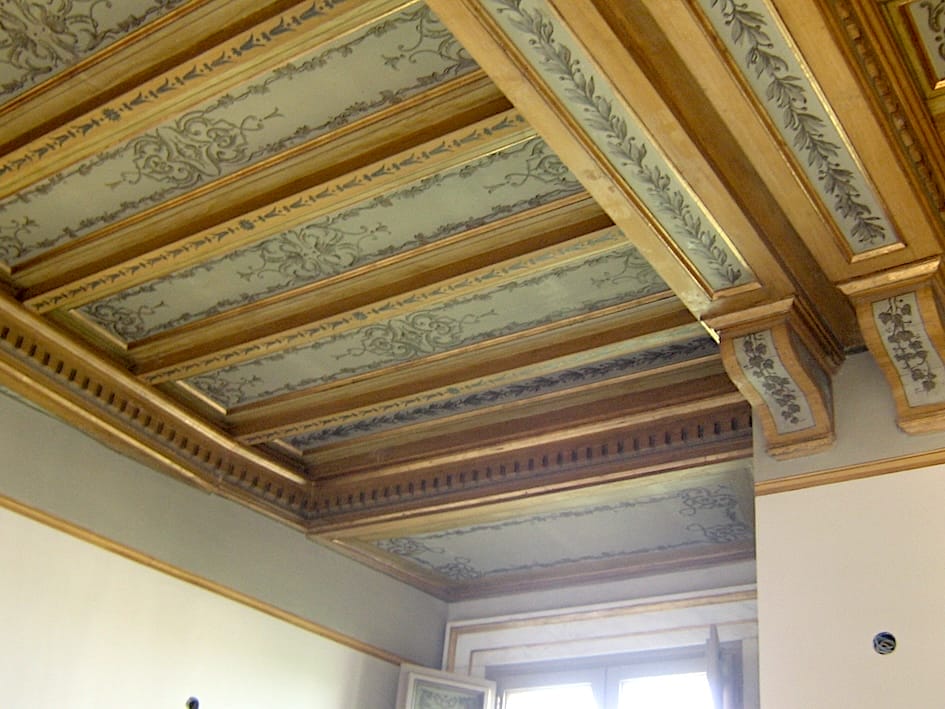 Coffered ceiling decoration-pictorial integration-Villa Brasini-Italy 2009