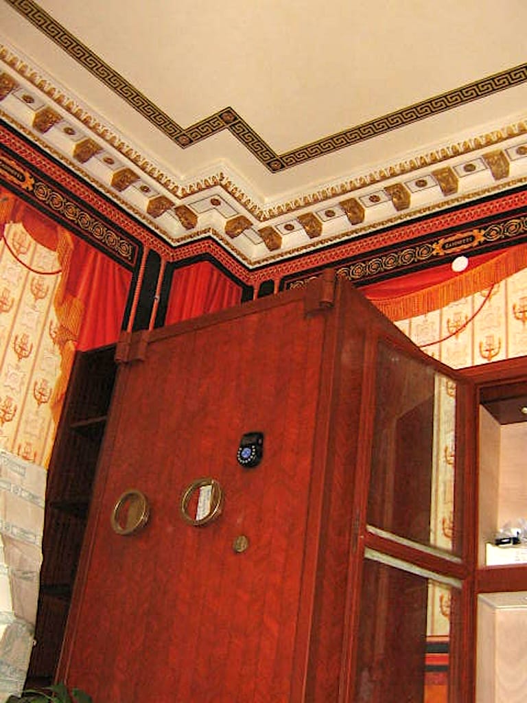 Decoration, wood inlays and metal paint of interiors-Zannetti jewellery store-Italy 2007