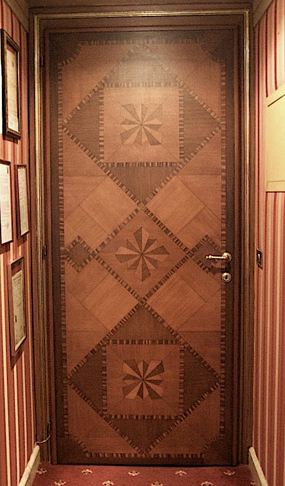 Door decoration faux wood inlays-Zannetti jewellery store-Italy 2011
