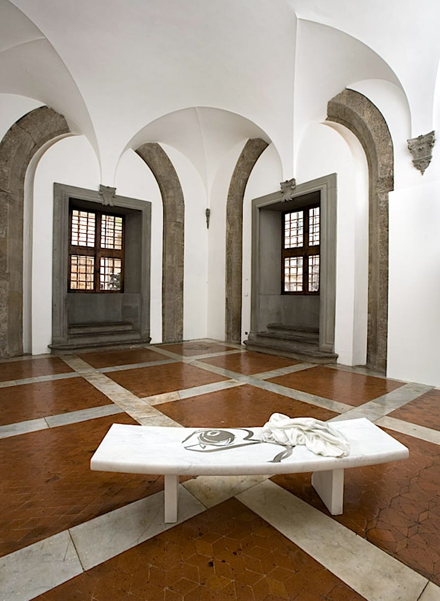 Palladium gilding on Carrara marble bench for Domenico Bianchi-installation view-Florence 2009