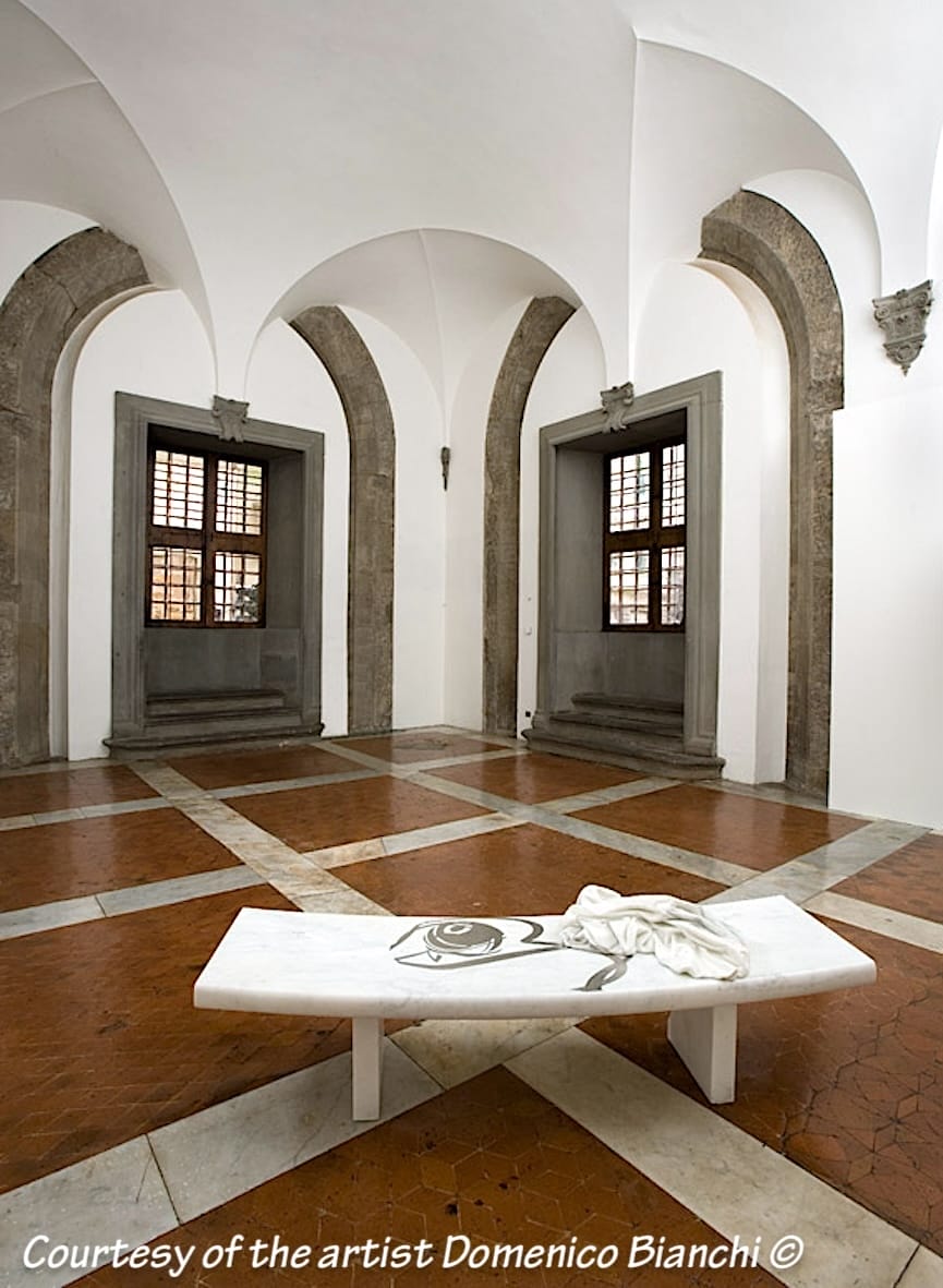 Palladium gilding on Carrara marble bench for Domenico Bianchi-installation view-Florence 2009